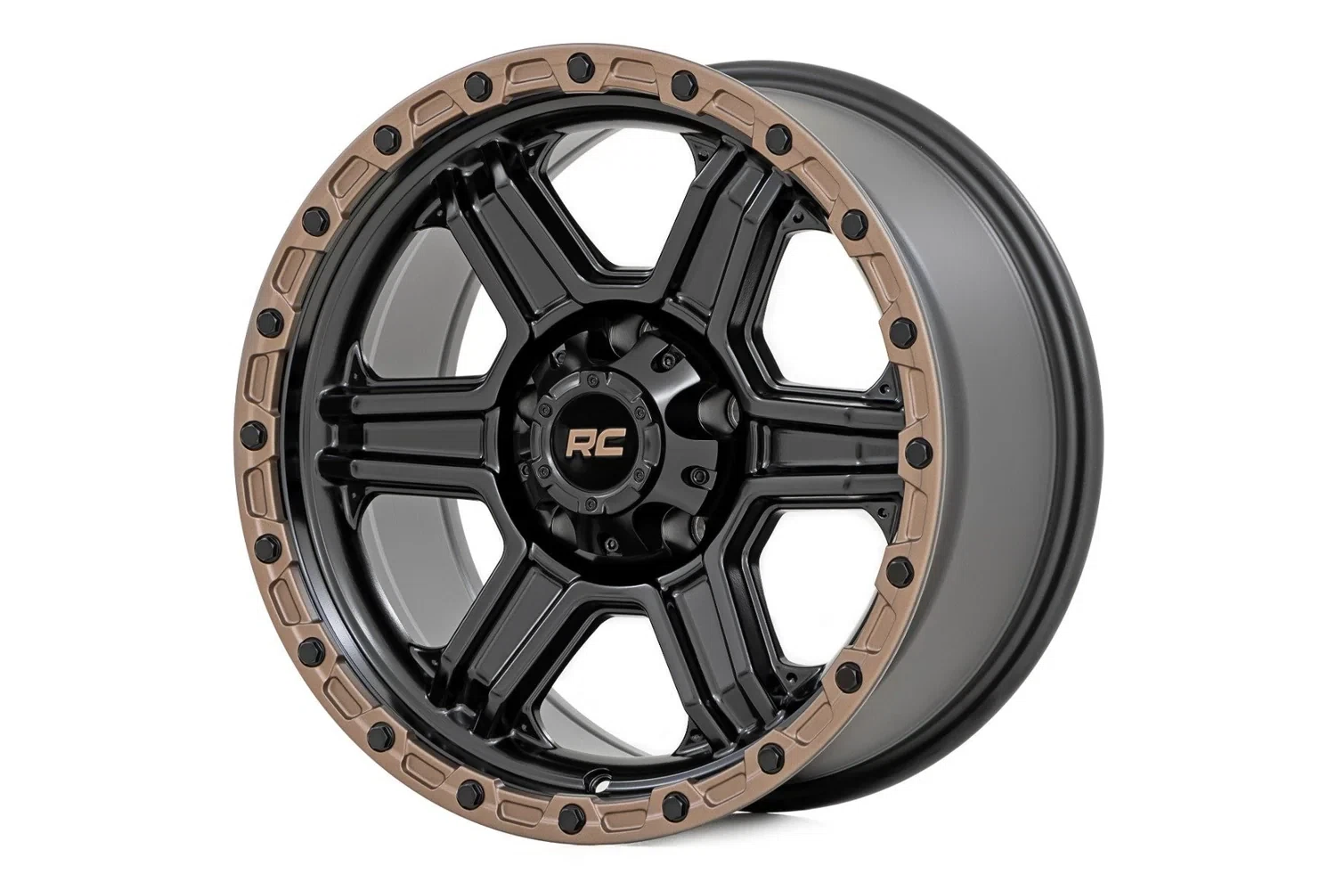 Rough Country 79 Series Wheel - One-Piece - Semi Gloss Black w_Bronze Ring - 15x8 - 5x4.5 - -19mm - 79150813